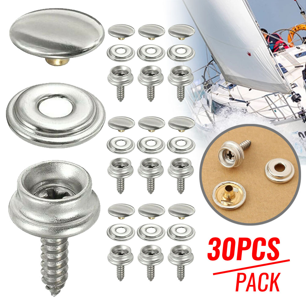 Snap Fastener Set - ชุดสกรูยึดผ้าใบสแตนเลส30ชิ้น, เต็นท์เรือแคนวาสแบบมีตัวล็อกอุปกรณ์เสริมหลังคารถ