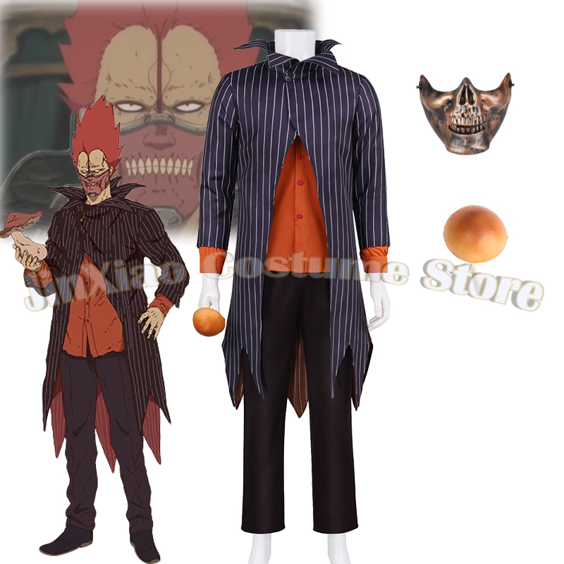 Prop En Cosplay - อะนิเมะโดโรเฮะ เอนคอสเพลย์เครื่องแต่งกายผู้ชายเสื้อสีส้มเสื้อลายดำพร้อมหน้ากากเห็ดอุปกรณ์ประกอบฉากกางเกงฮาโลวีนคาร์นิวัลปลอมตัว