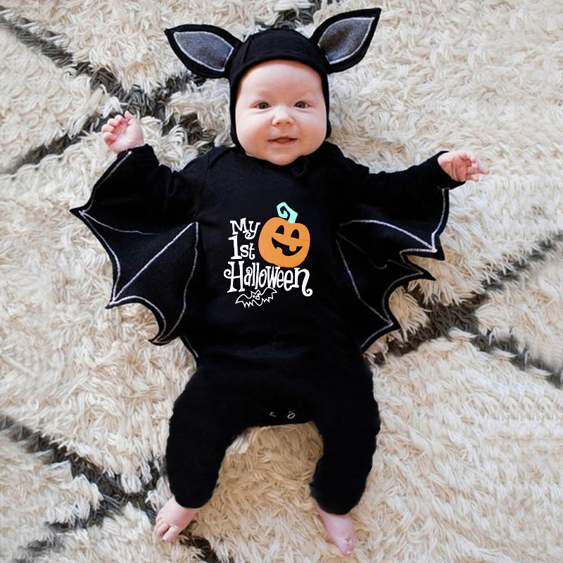 Cosplay Bat Prop - Baby's First ฮาโลวีนเครื่องแต่งกายค้างคาวสีดํา Romper Jumpsuit เด็กทารกเด็กหญิง