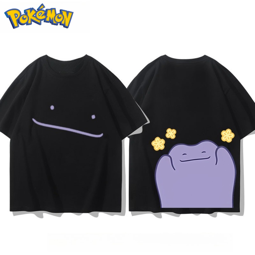 Pokeball Cosplay Prop - เสื้อยืดพิมพ์ลายโปเกมอนดิทโต้สองด้านน่ารัก ฤดูร้อน 2026 ผ้าฝ้าย 100% ทรงโอเวอร์ไซส์